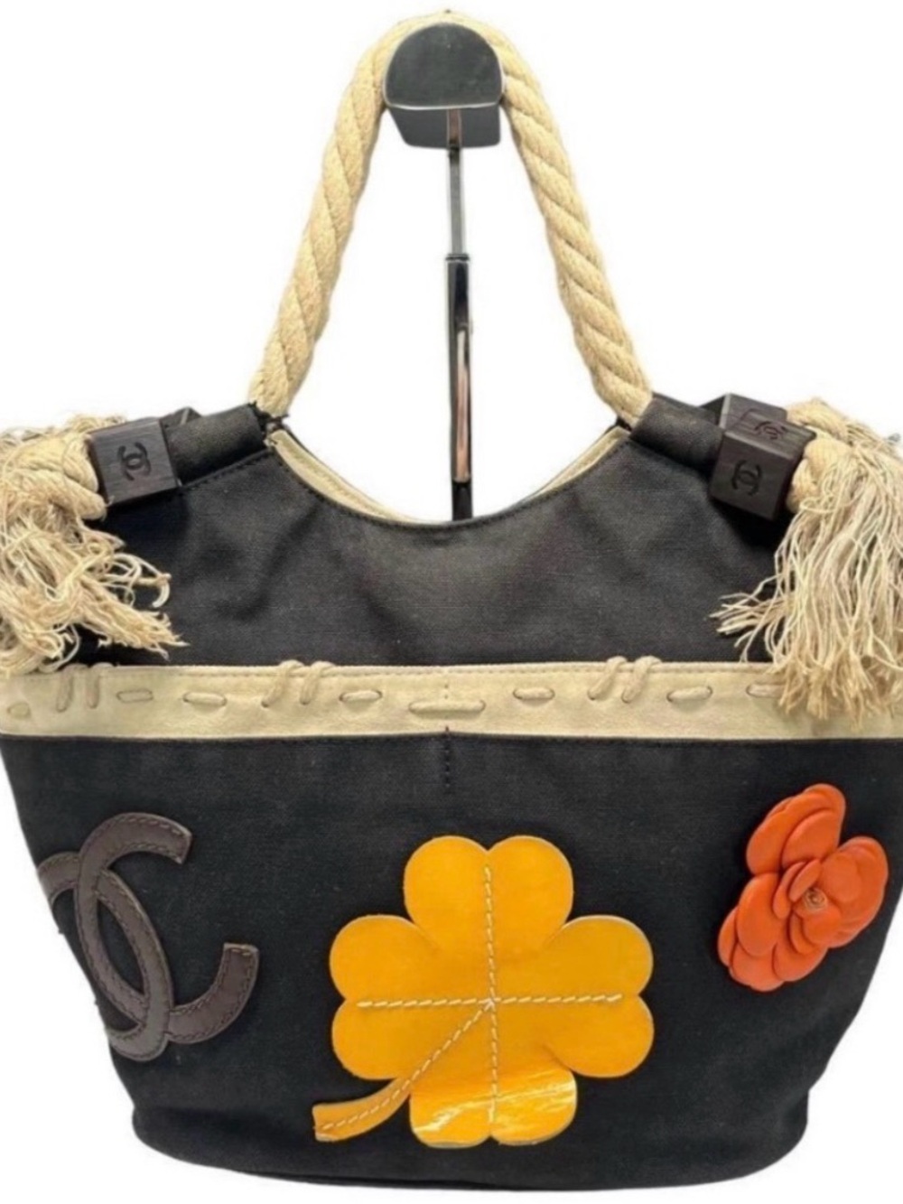CHANEL 2004 Cruise Camellia CC Clover Rope Cabas Tote